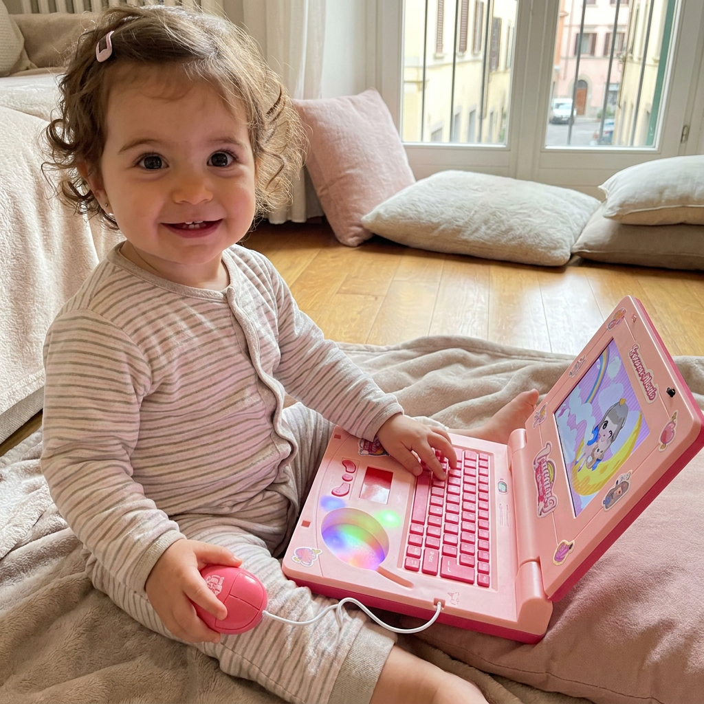 Laptop interattivo per bambini con luci, musica e schermo scorrevole