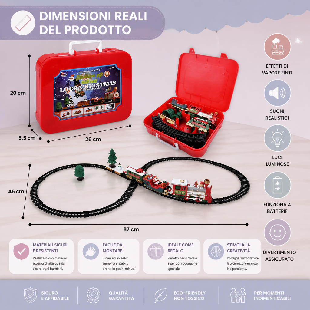 Set di Trenino Elettrico per Bambini con Effetti Luminosi, Sonori e di Vapore