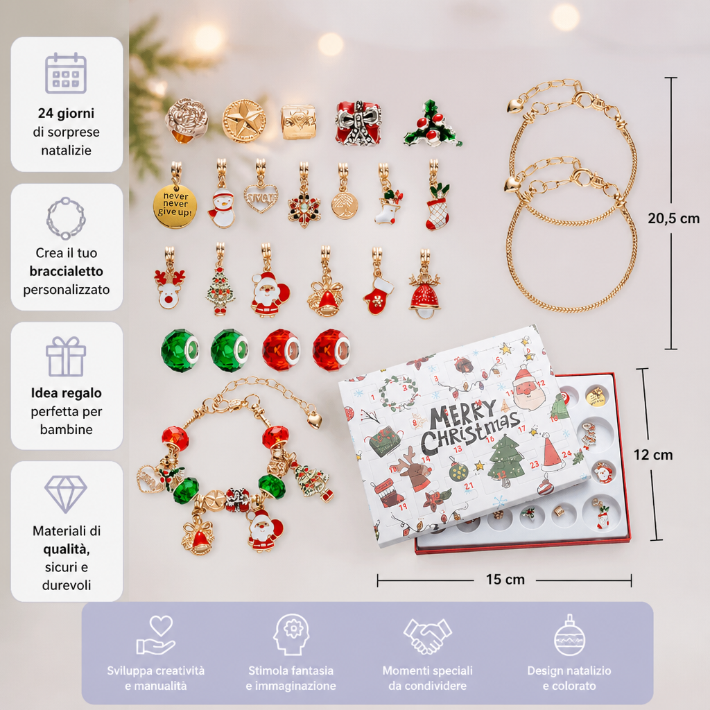 Calendario dell’Avvento di 24 giorni con braccialetti natalizi – Set DIY per creare gioielli per ragazze