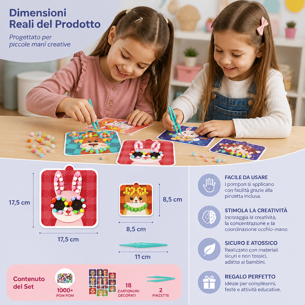 Kit Di Creazione E Pittura Di Animali Con Pompon Morbidi