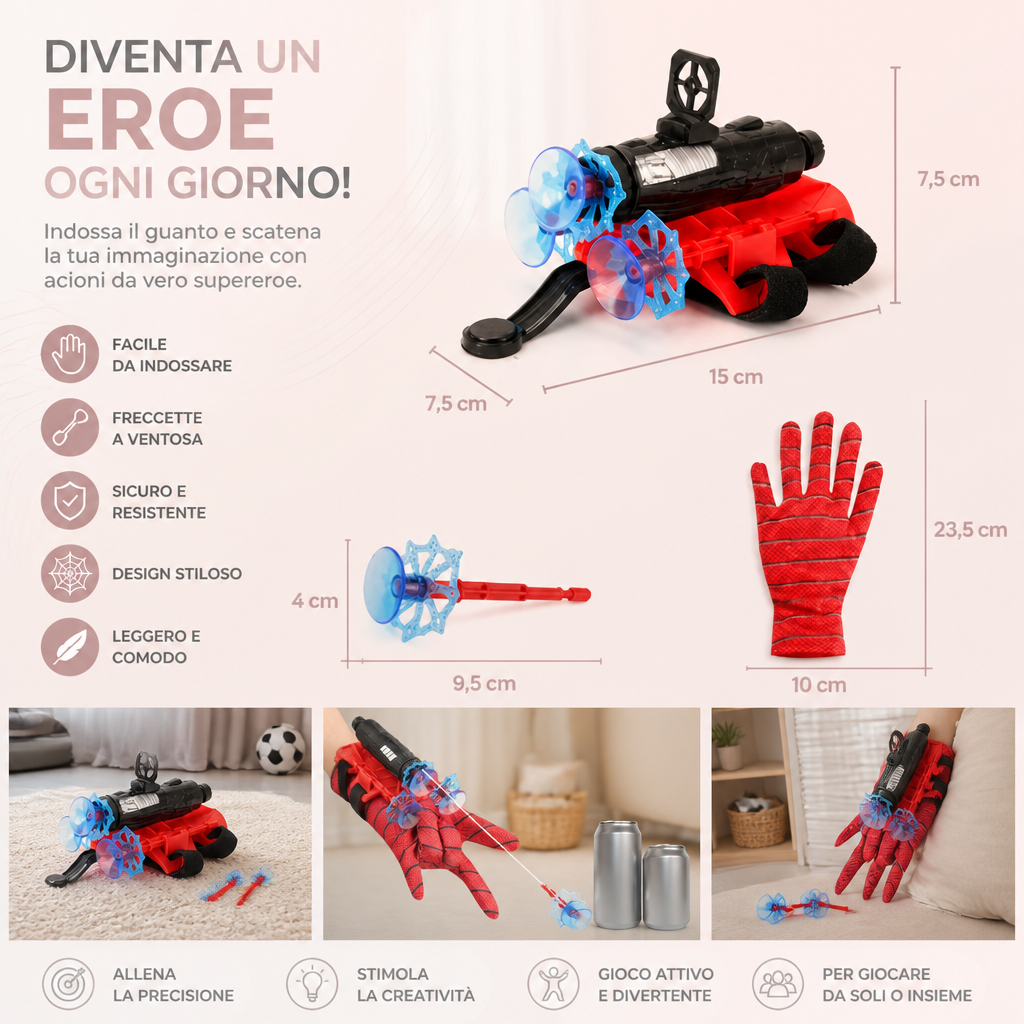 Set di Guanti Lanciaragnatele da Supereroe – Spara-Corde da Polso con Freccette a Ventosa