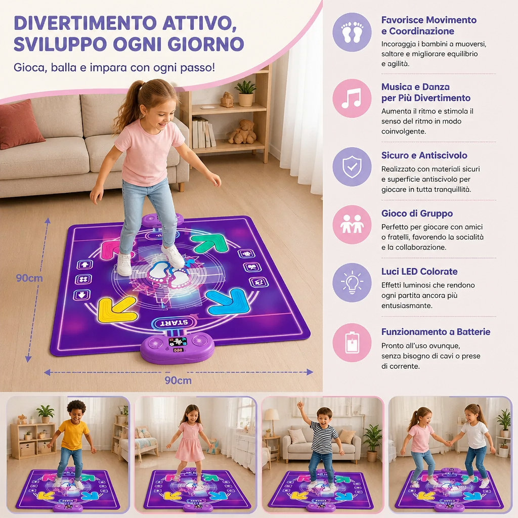 Tappeto da ballo musicale interattivo con luci LED per bambini