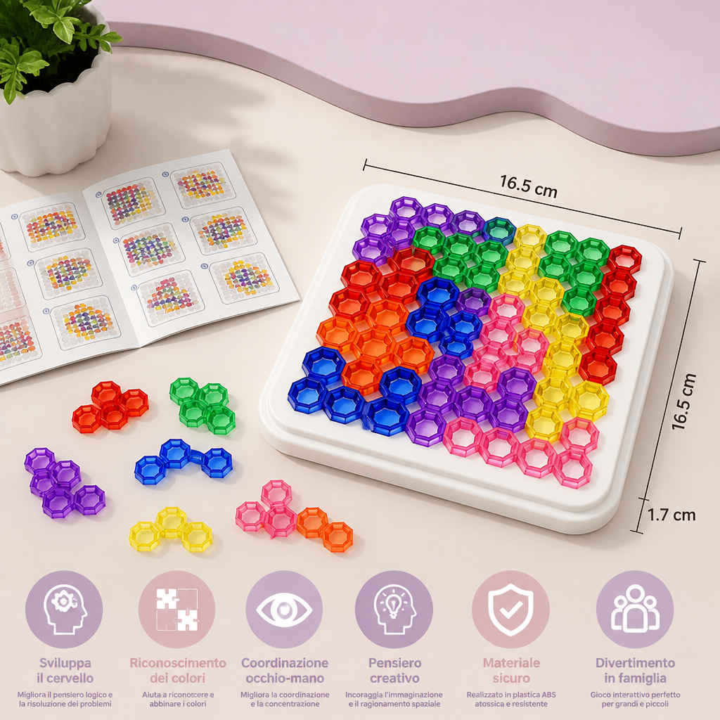 Tavola Puzzle con Perline Arcobaleno – Gioco di Logica e Problem Solving
