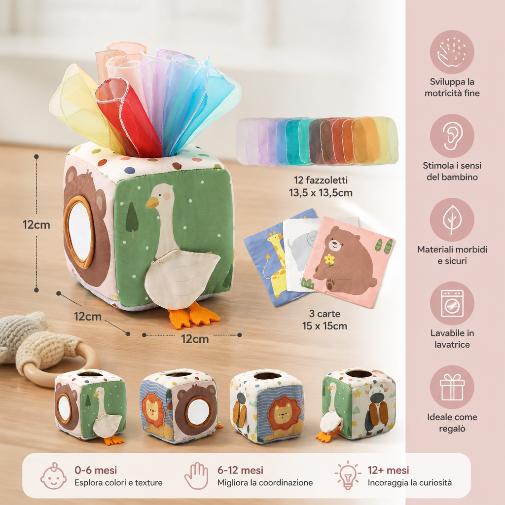 Scatola Sensoriale Montessori per Neonati – Morbido Gioco Frusciante e Tattile