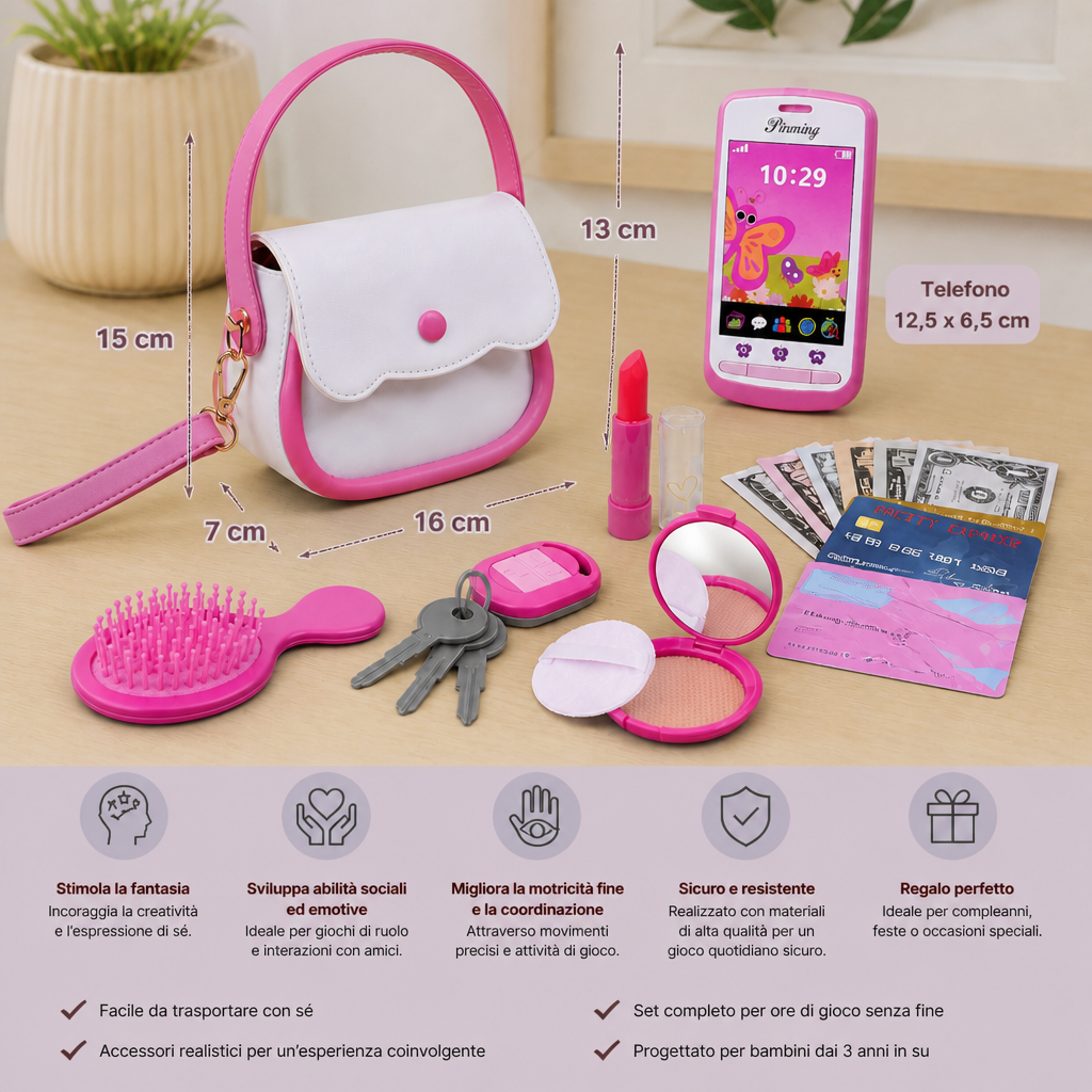 Set Borsa Giocattolo per Bambini con Telefono, Trucco e Accessori