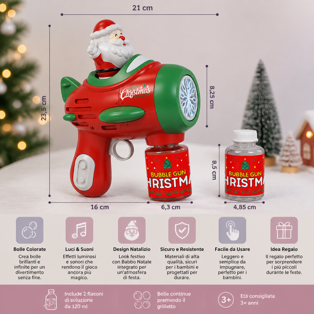 Pistola Elettrica per Bolle di Sapone Natalizia con Luci e Suoni per Bambini