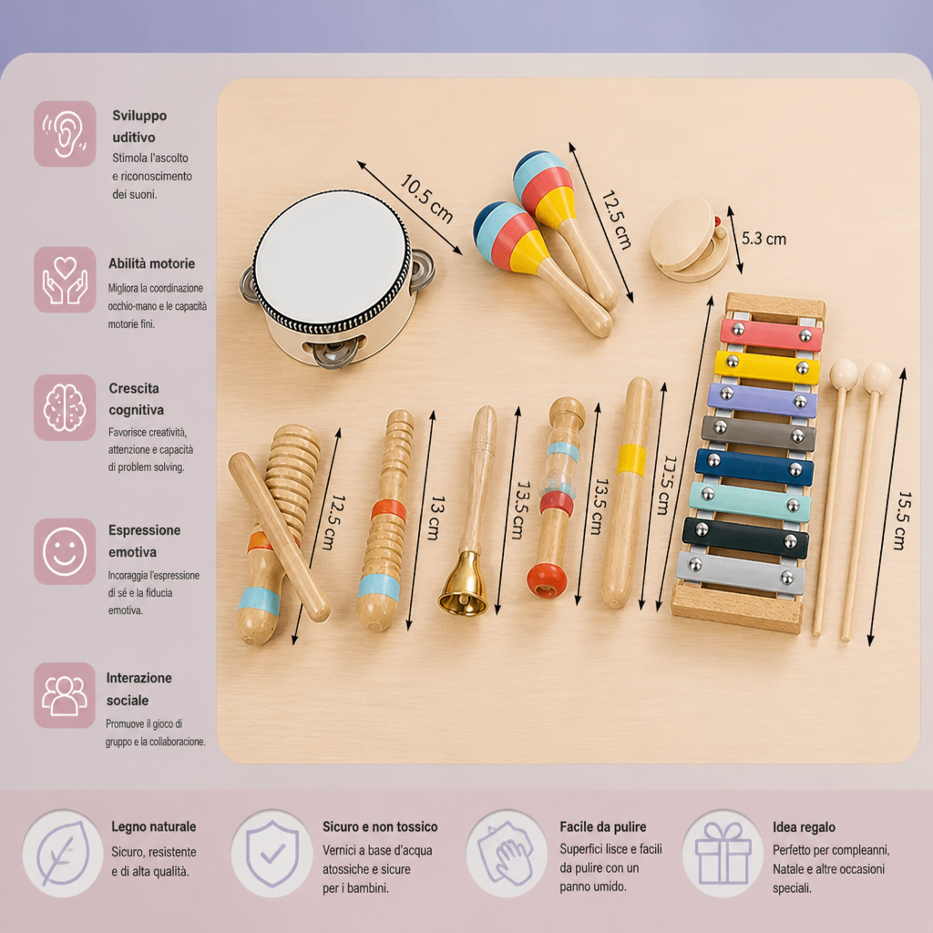 Set di strumenti musicali in legno – Giochi Montessori a percussione e ritmo per bambini