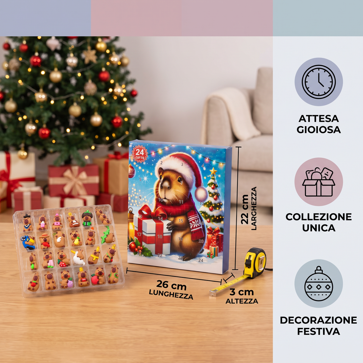 Calendario dell’Avvento natalizio con capibara da 24 giorni – 24 adorabili mini figure