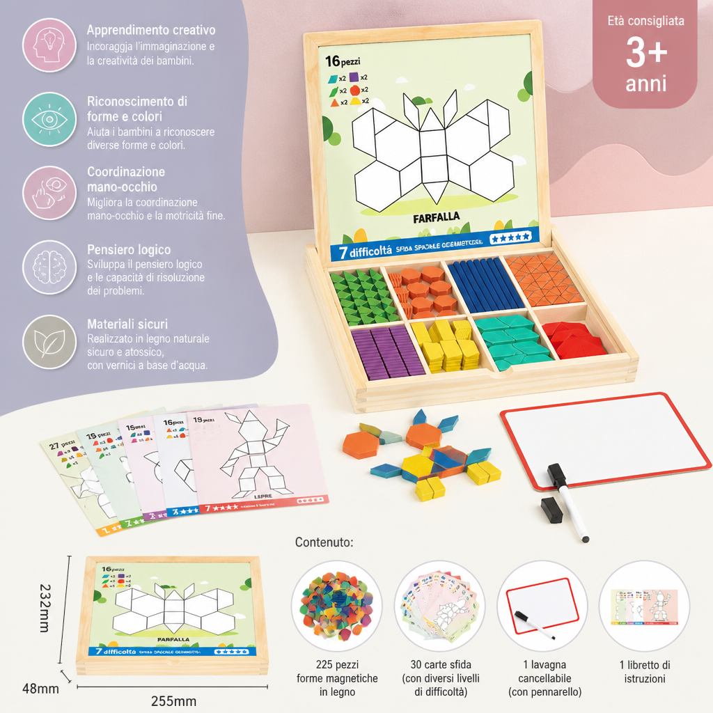 Puzzle geometrico magnetico in legno per bambini