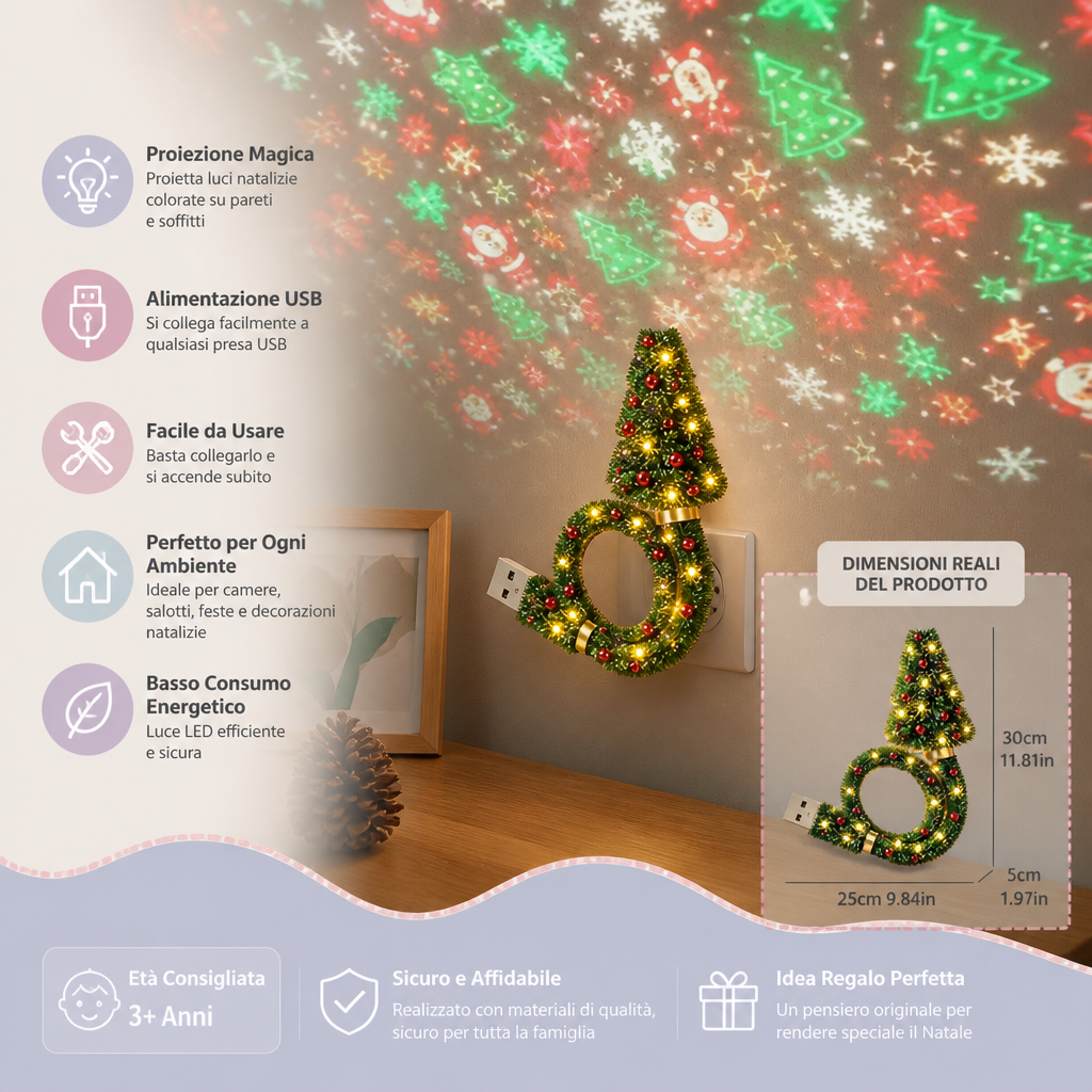Lampada proiettore a forma di albero di Natale