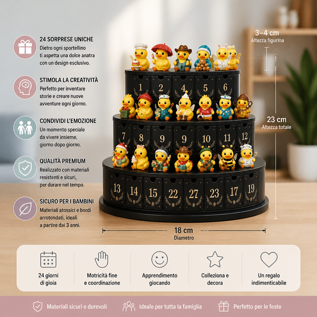 Calendario dell’Avvento di 24 Giorni con Anatre Magiche e Mini Figurine da Collezione