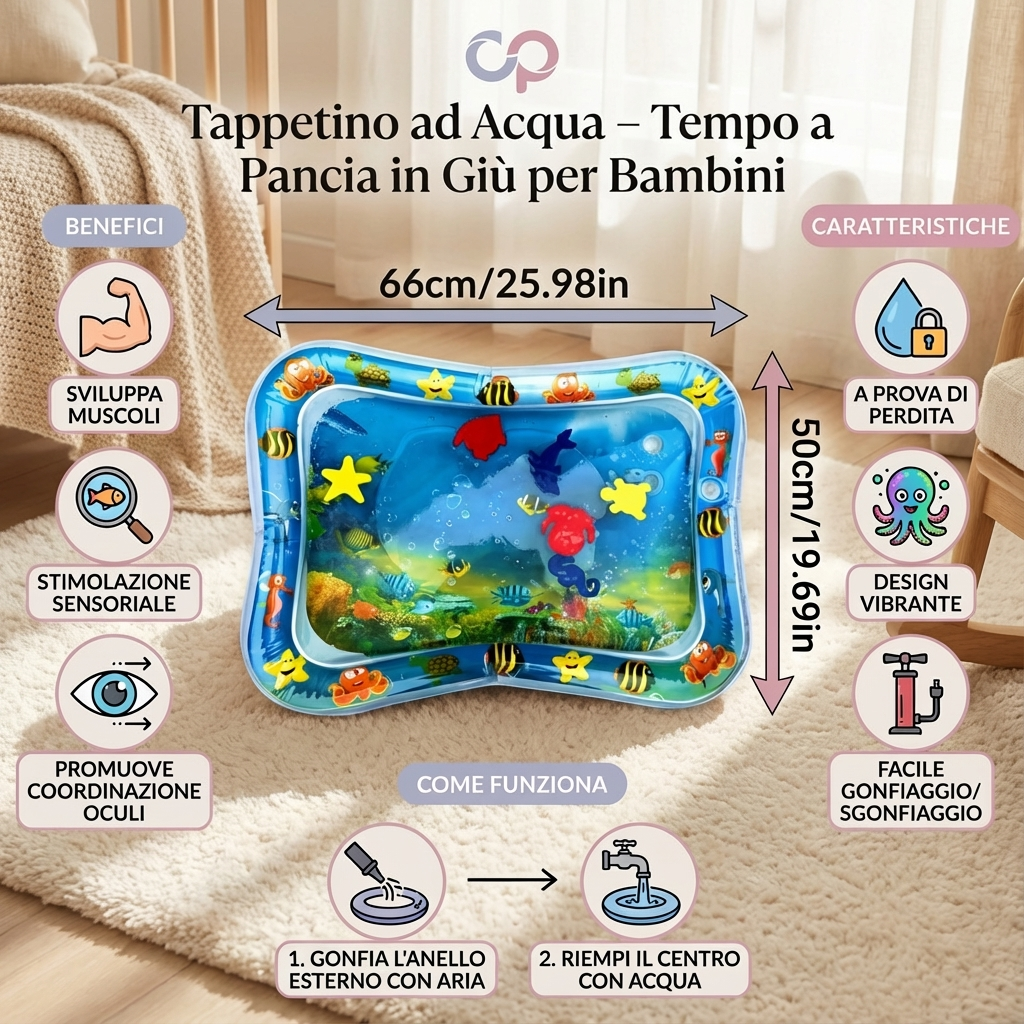 Tappetino ad Acqua – Tempo a Pancia in Giù per Bambini