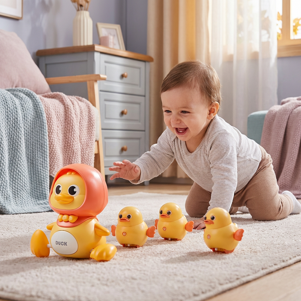 Famiglia di Anatre Giocattolo da Crawling e Apprendimento con Musica per Neonati