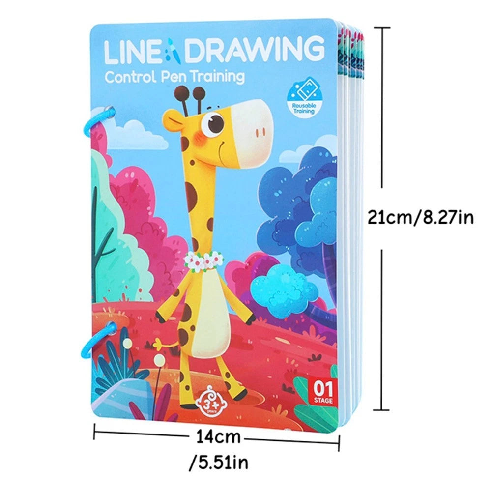 Libro di allenamento al controllo della penna per bambini | Pratica di disegno riutilizzabile per aumentare la concentrazione e la coordinazione mano - occhio