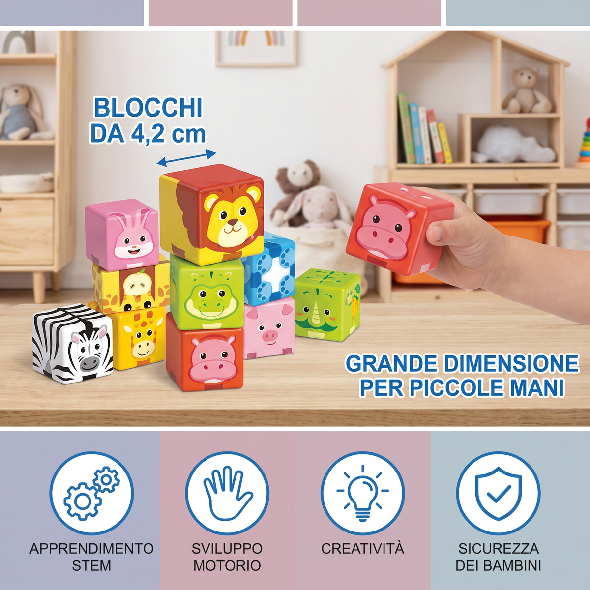 Blocchi magnetici da costruzione con animali della savana da 4,2 cm sicuri per i bambini piccoli – blocchi di apprendimento STEM
