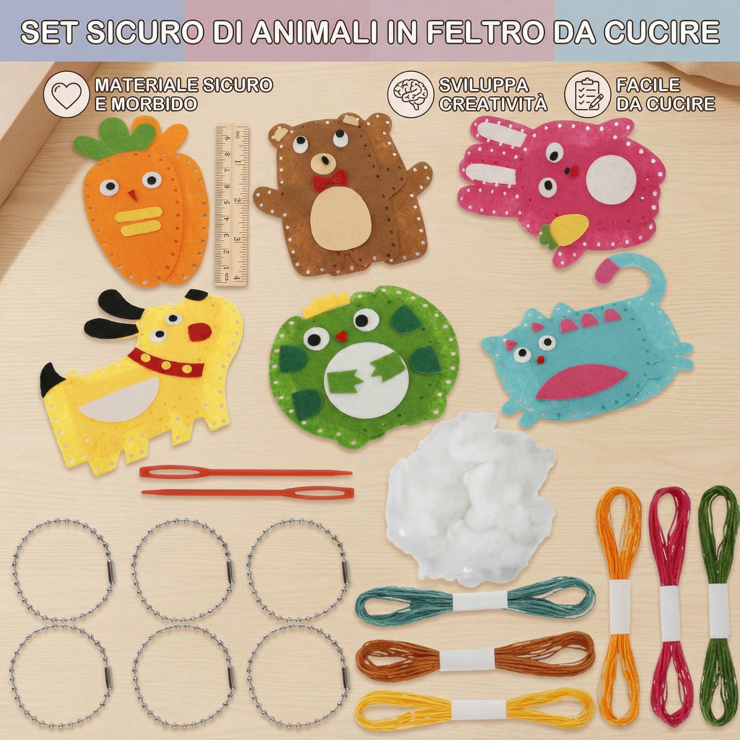 Set Sicuro di Animali in Feltro da Cucire