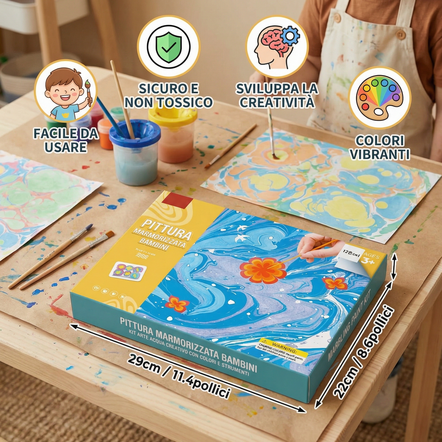 Set Pittura Marmorizzata Bambini ⎜ Kit Arte Acqua Creativo con Colori e Strumenti