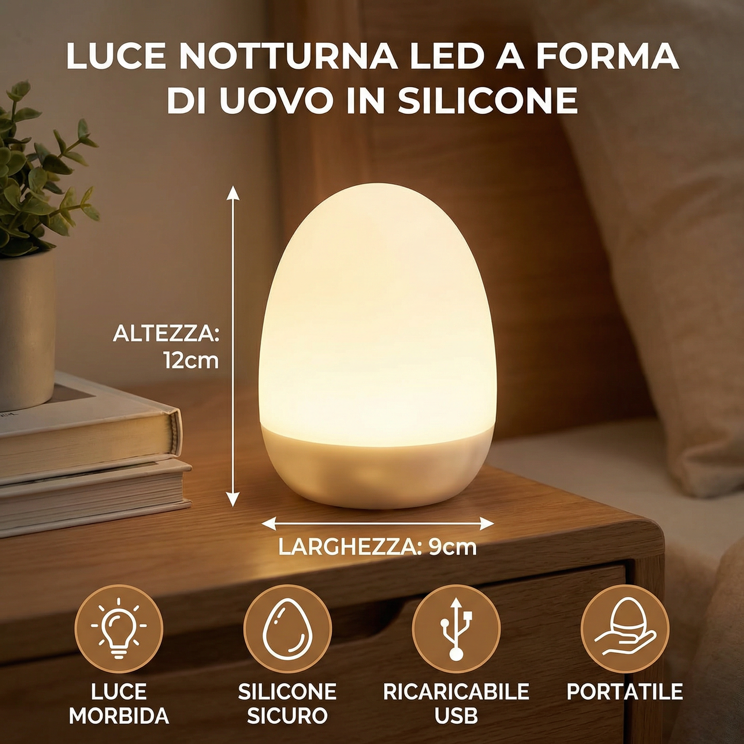 Luce notturna LED a forma di uovo in silicone