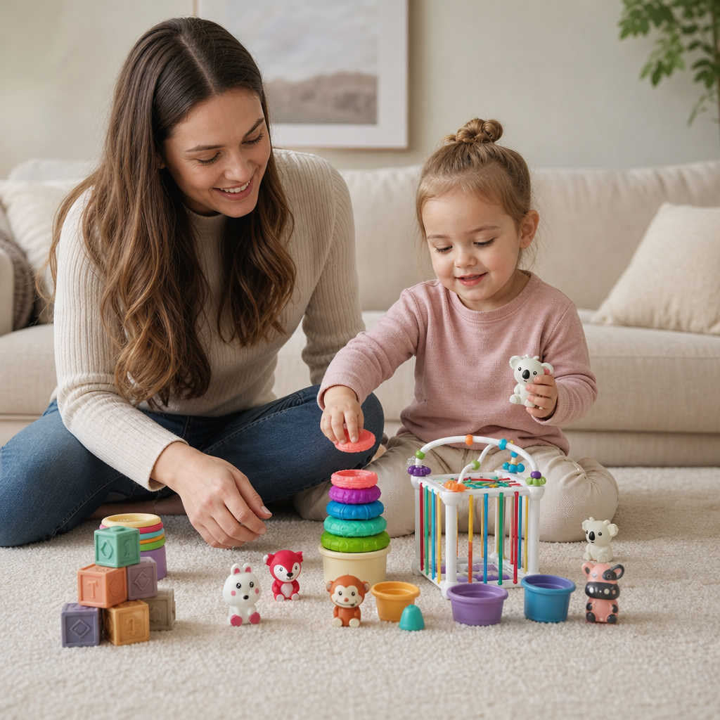 Set Sensoriale Montessori 5-in-1 per Neonati in Gomma Morbida con Giochi per Impilare e Ordinare – 26 Pezzi