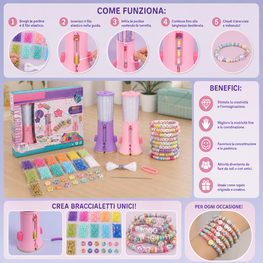 Kit fai da te per creare braccialetti con perline per bambini