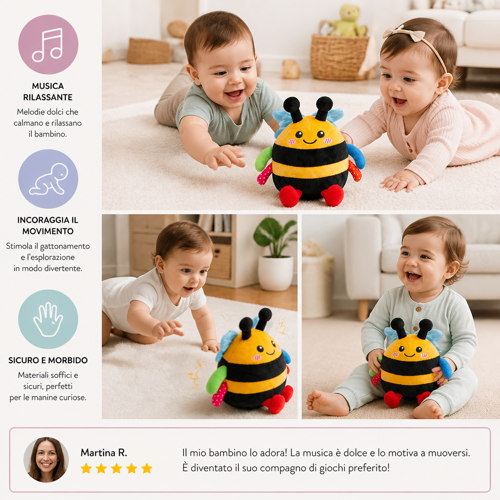 Ape di peluche musicale interattiva per il gioco a pancia in giù
