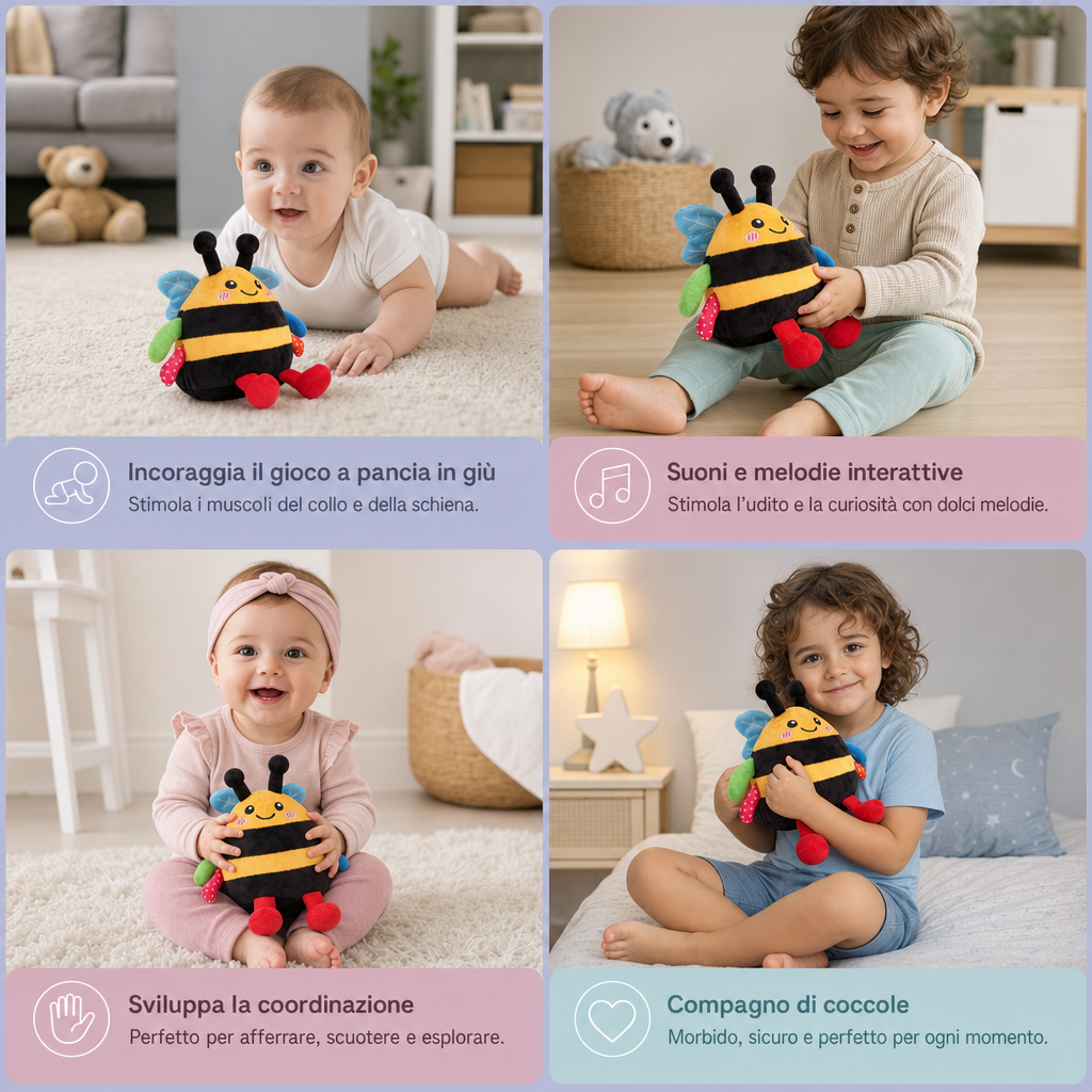 Ape di peluche musicale interattiva per il gioco a pancia in giù