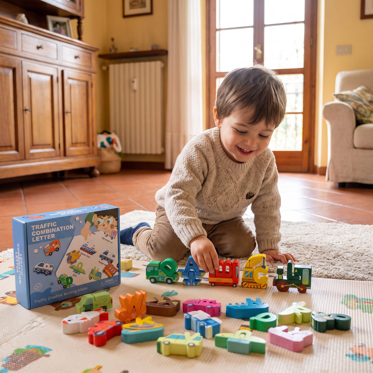 Set di 52 Blocchi 3D con Alfabeto Montessori