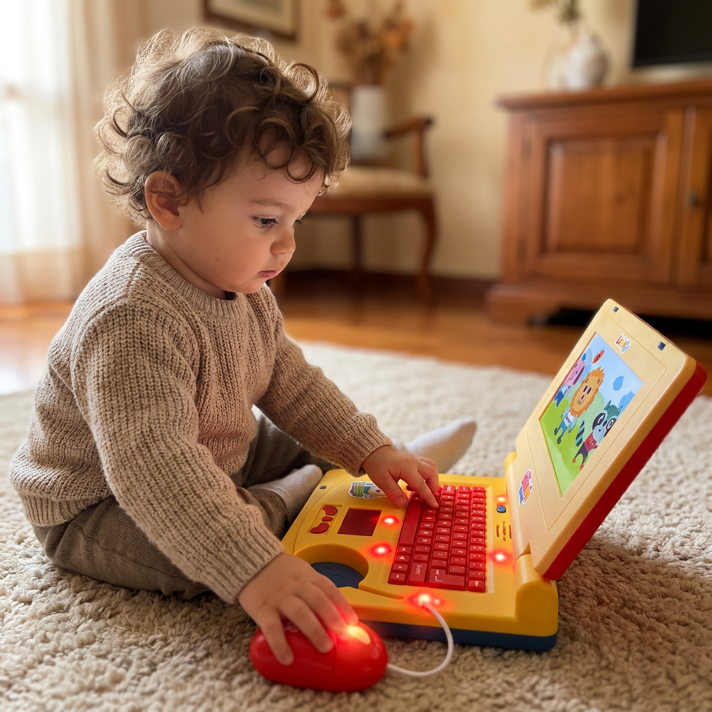 Laptop interattivo per bambini con luci, musica e schermo scorrevole