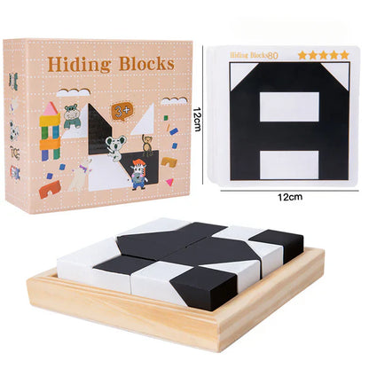 Gioco Puzzle di Blocchi da Battaglia in Legno ⎜ Giocattolo Educativo di Logica per Bambini con Carte e Tavola da Gioco