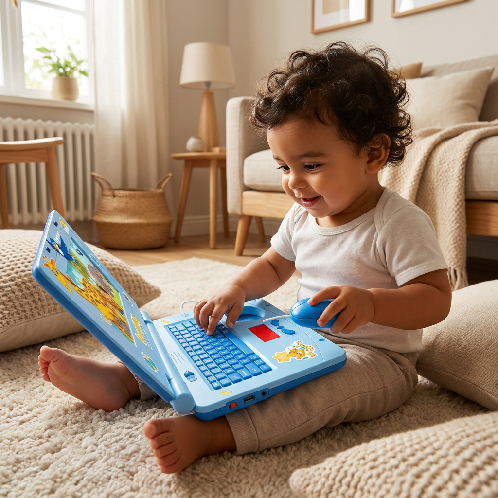 Laptop interattivo per bambini con luci, musica e schermo scorrevole