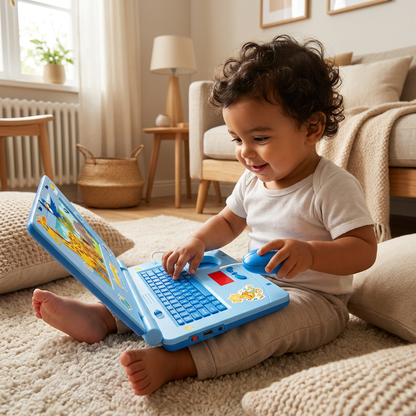 Laptop interattivo per bambini con luci, musica e schermo scorrevole