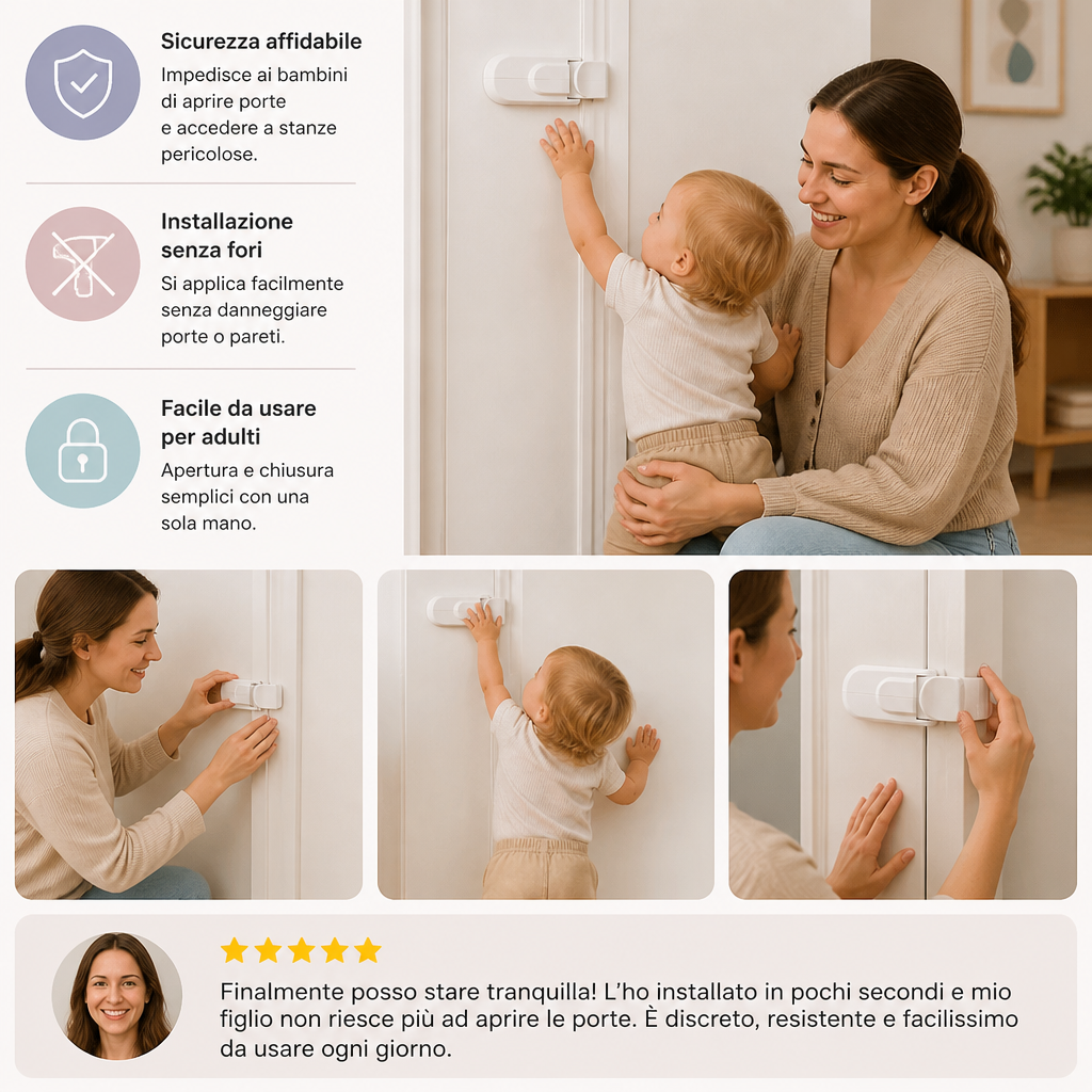 Blocco di Sicurezza per Porte per Bambini Senza Foratura
