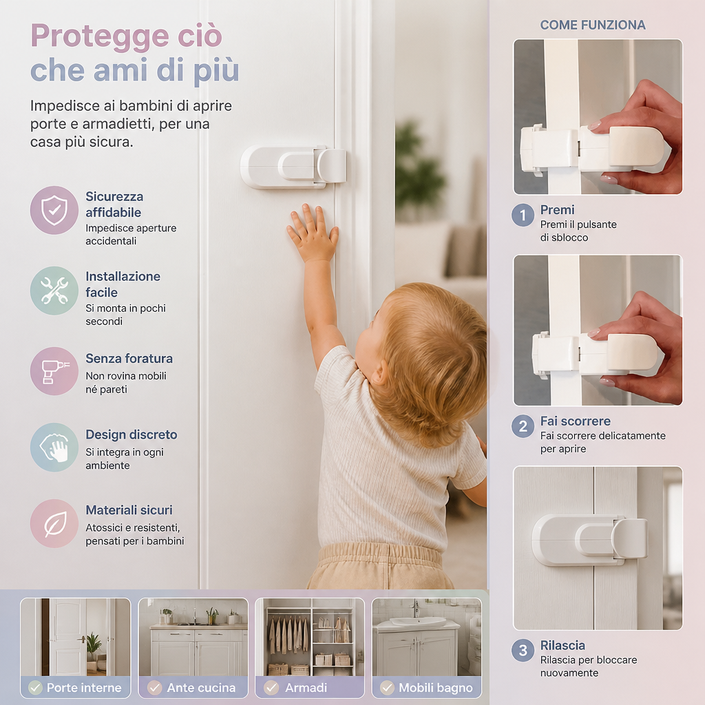 Blocco di Sicurezza per Porte per Bambini Senza Foratura