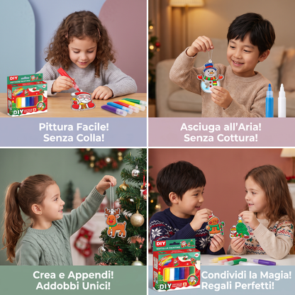 Kit creativo DIY di Natale per bambini per decorare gli addobbi con la pittura, senza colla né cottura