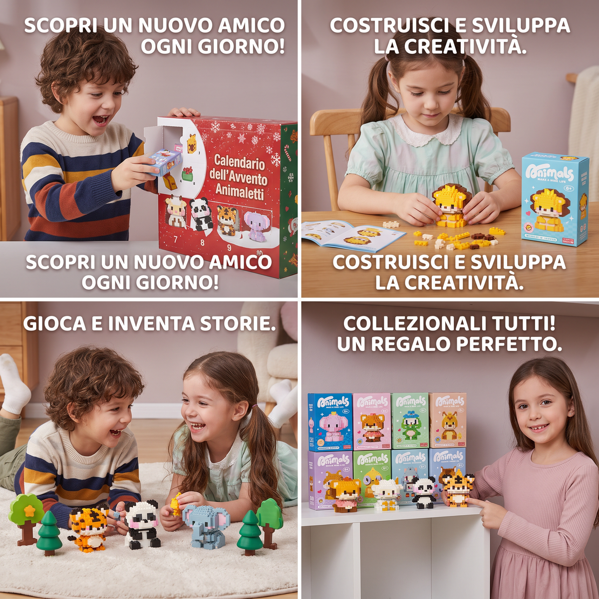 Grazioso calendario dell'Avvento con animaletti da costruire per bambini
