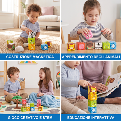 Blocchi magnetici da costruzione con animali della savana da 4,2 cm sicuri per i bambini piccoli – blocchi di apprendimento STEM