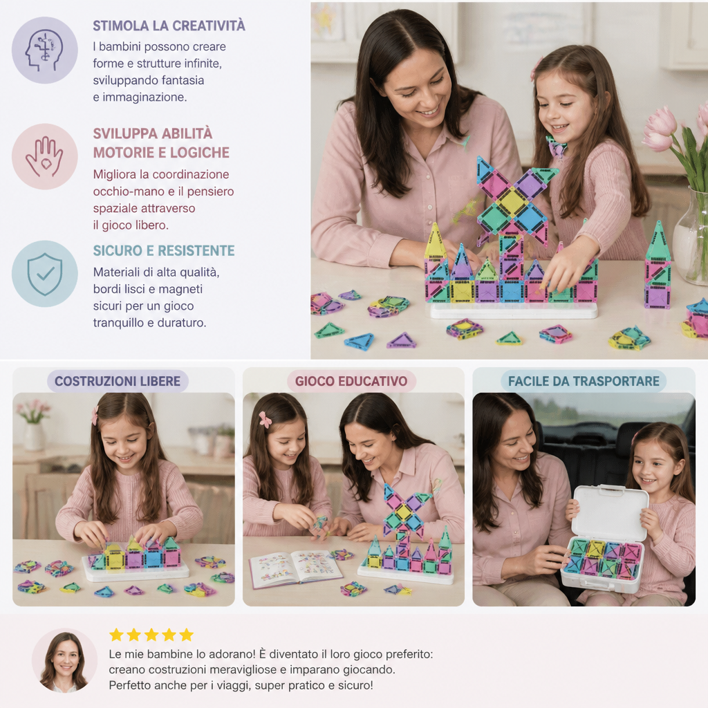 Piastrelle magnetiche compatte – Set Montessori da viaggio da 40 pezzi