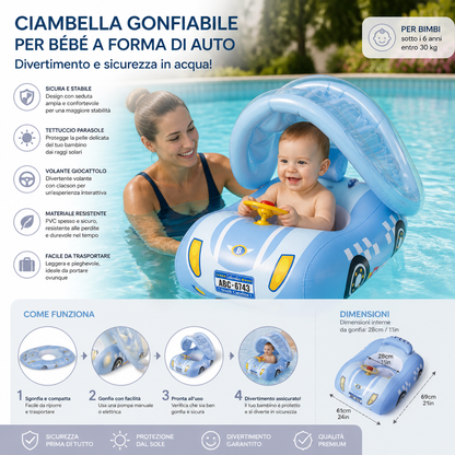 Ciambella gonfiabile per bebé a forma di auto con tettuccio parasole