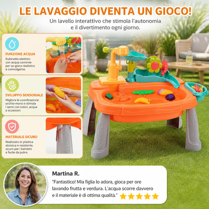Cucina giocattolo per bambini rialzata ergonomicamente con funzione acqua elettrica
