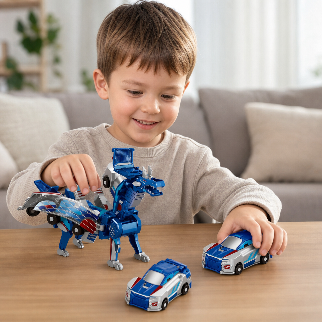 Auto Trasformabile 2-in-1 Magnetico e Giocattolo Dinosaurio con Azione Automatica Anticollisione