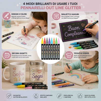 Set di Pennarelli Glitter Metallizzati e per Contorni Brillanti