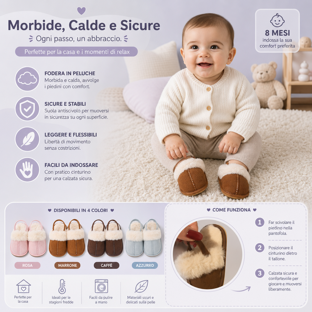Pantofole Morbide per Neonati e Bambini con Fodera in Peluche e Suole Antiscivolo