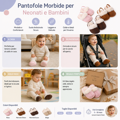 Pantofole Morbide per Neonati e Bambini con Fodera in Peluche e Suole Antiscivolo
