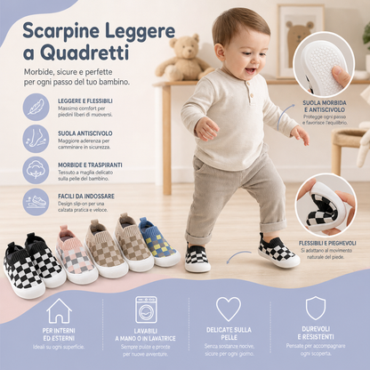 Scarpine Leggere a Quadretti per Neonati con Suole Morbide e Antiscivolo