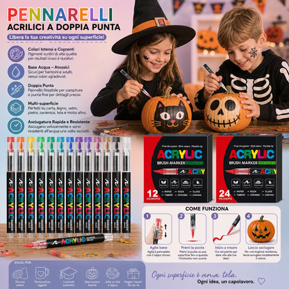 Set di Pennarelli con Vernice Acrilica a Doppia Punta con Punta Fine e a Pennello