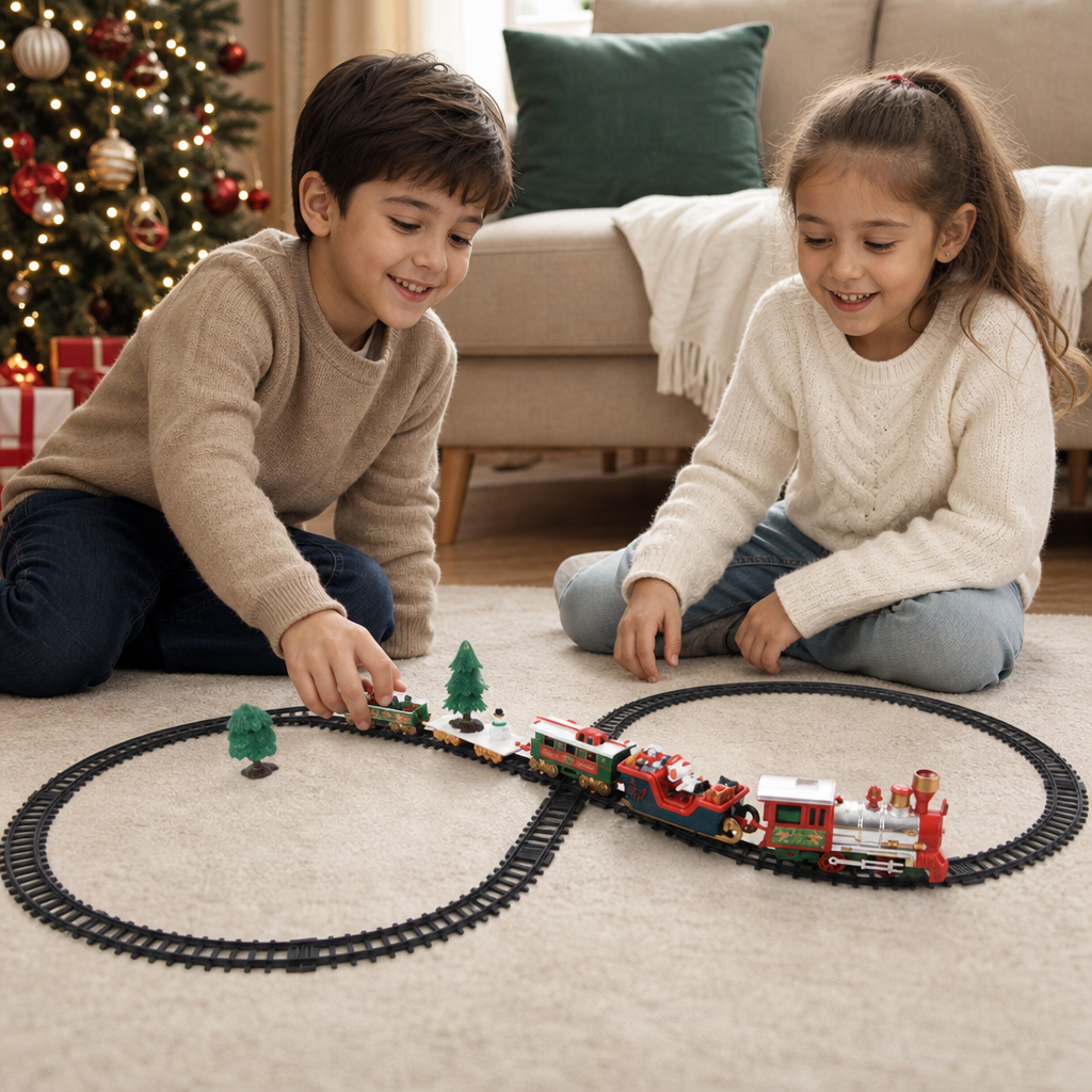 Set di Trenino Elettrico per Bambini con Effetti Luminosi, Sonori e di Vapore