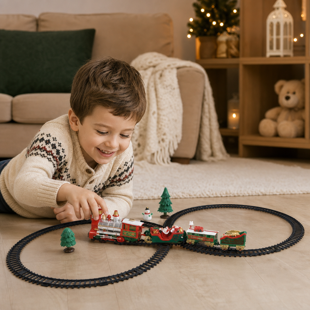 Set di Trenino Elettrico per Bambini con Effetti Luminosi, Sonori e di Vapore
