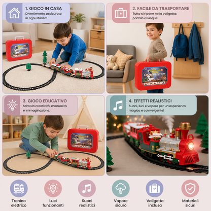 Set di Trenino Elettrico per Bambini con Effetti Luminosi, Sonori e di Vapore
