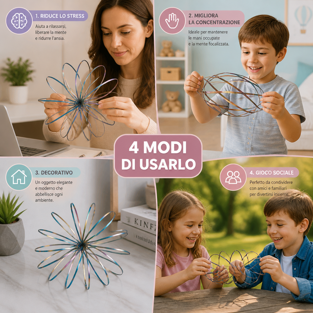 Giocattolo Fidget Geometrico a Molla – Scultura Sensoriale Antistress