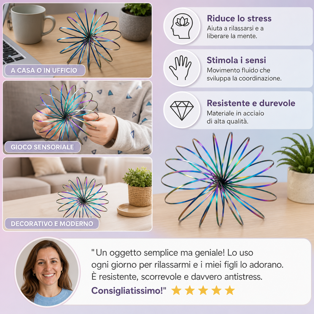 Giocattolo Fidget Geometrico a Molla – Scultura Sensoriale Antistress